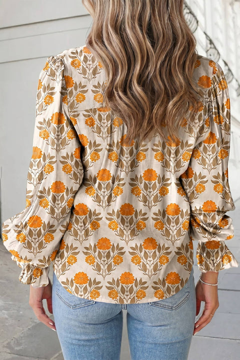 Floral Print V Neck Tunic Top Casual Shift Blouse