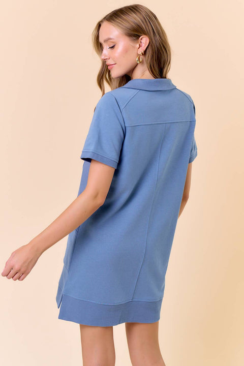 Doe and Rae-French Terry Short Sleeve Dress-Pink Dot Styles