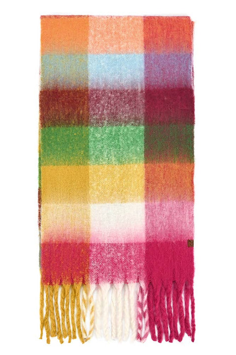 C.C Multi Color Block Plaid Check Pattern Woven Winter Scarf: 23