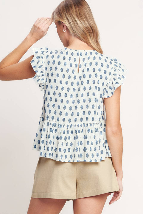 Block Print Peplum Top