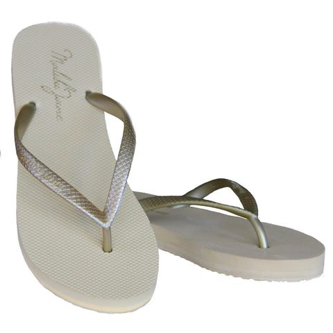 Malibu Jane-Ventura Flip Flop in Gold-Pink Dot Styles