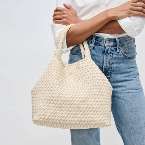 Sky's The Limit Medium Woven Neoprene Tote: Cream