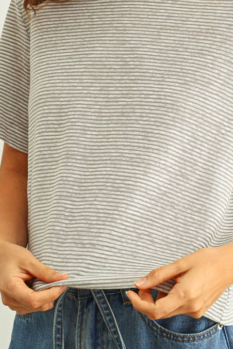 MIOU MUSE-Gray Stripe Slub Tee-Pink Dot Styles