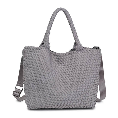 Sol and Selene-Sky's The Limit Medium Woven Neoprene Tote: Fog-Pink Dot Styles
