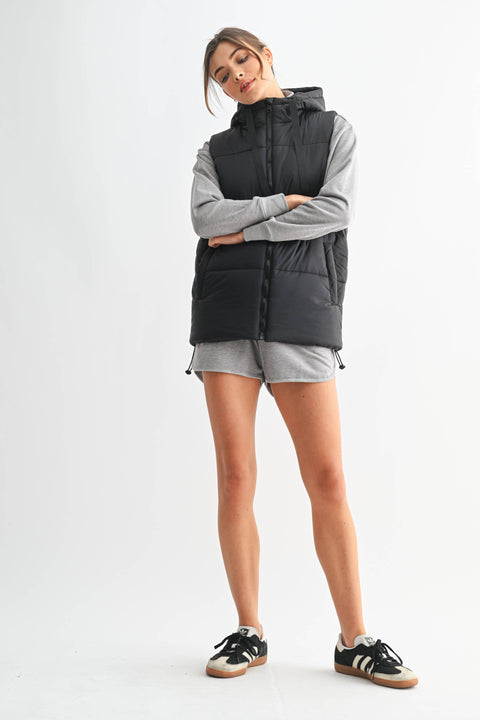 Mono B-Longline High Neck Padded Vest: OLIVE / S:M:L (1:1:1)-Pink Dot Styles