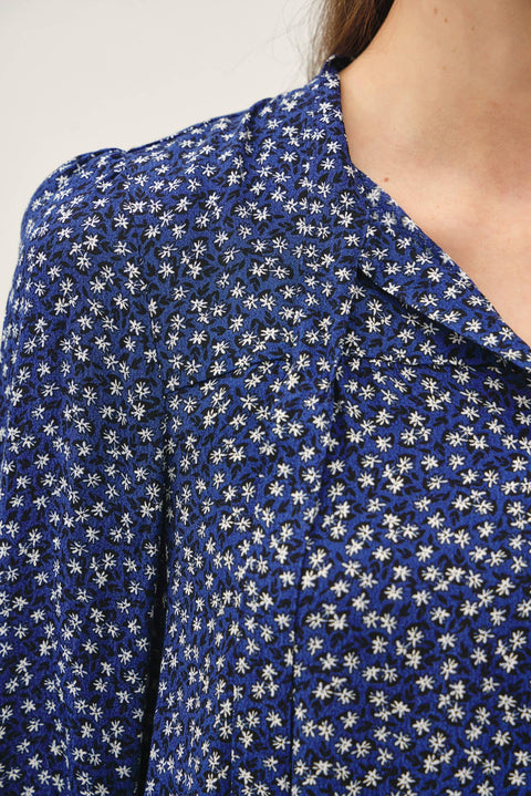 Navy Ditsy Print Tie-Front Blouse