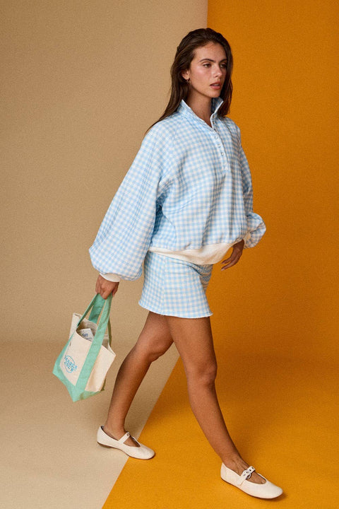 Blue Gingham Quarter Snap Sweatshirt