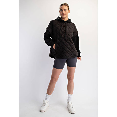 Rae Mode-QUILTED TERRY MIXED SNAP HOODIE: Black / S-M-L(2-2-2)-Pink Dot Styles