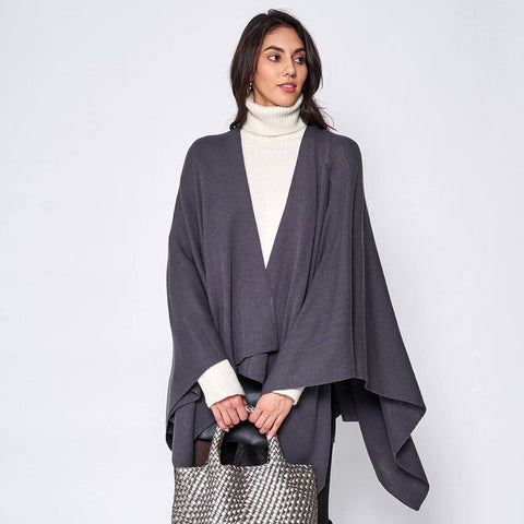Fashion City-Solid Ruana with Shoulder Strap: DPK / One Size-Pink Dot Styles