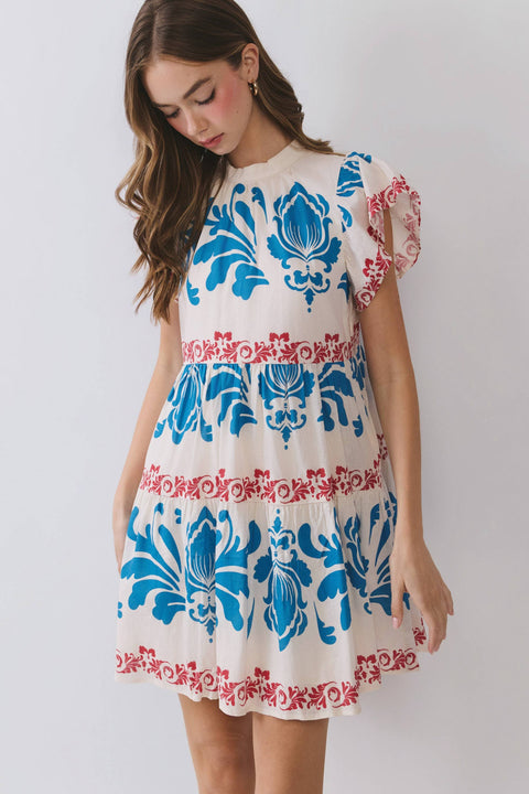 TCEC-Colorful Contrast Floral Dress-Pink Dot Styles