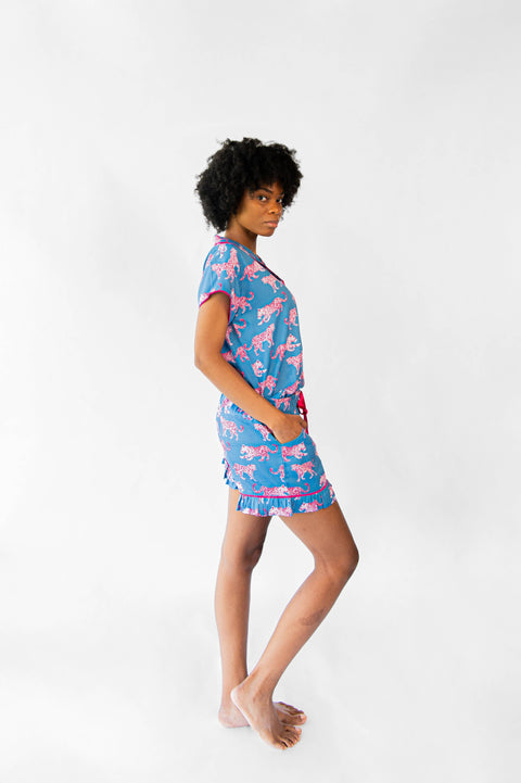 Jaye's Studio-Pink Leopards Luxe Ruffled Pajama Summer Set-Pink Dot Styles