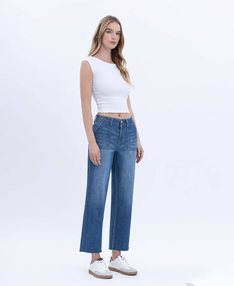 High Rise Utility Straight Jeans