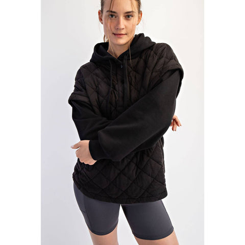 Rae Mode-QUILTED TERRY MIXED SNAP HOODIE: Black / S-M-L(2-2-2)-Pink Dot Styles