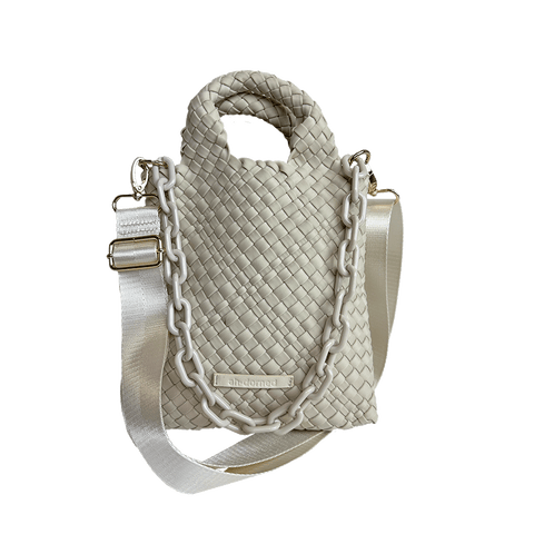 AHDORNED-Lola Neoprene Crossbody Bag : Ecru-Pink Dot Styles