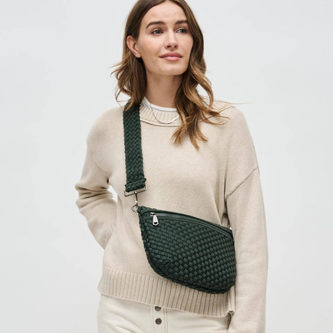 Sol and Selene-Ethereal - Woven Neoprene Crossbody: Olive-Pink Dot Styles