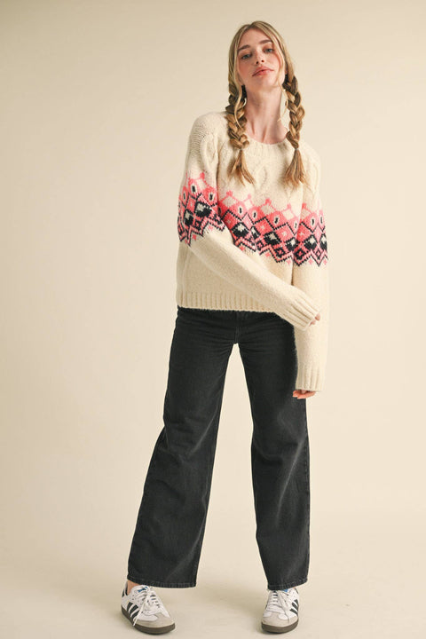 Fair Isle Sweater: Ivory & Pink