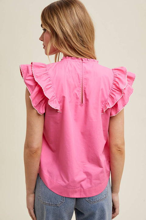 Wishlist Apparel-Hot Pink Contrast Stitch Top-Pink Dot Styles
