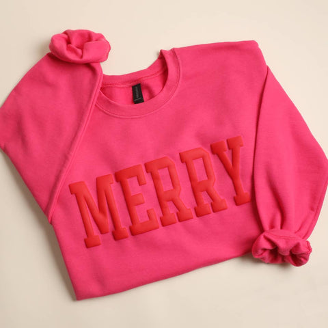 MERRY Puff Raised Letter Heavyweight Sweatshirt: WHITE