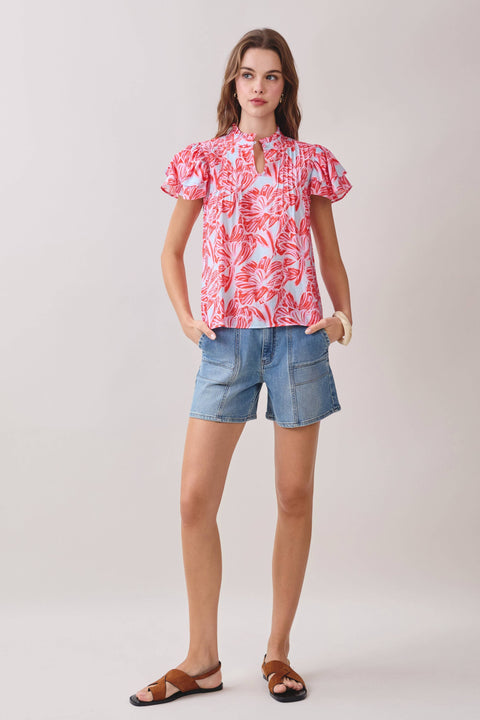 Floral  Ruffle Sleeves Top