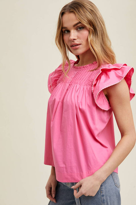 Wishlist Apparel-Hot Pink Contrast Stitch Top-Pink Dot Styles