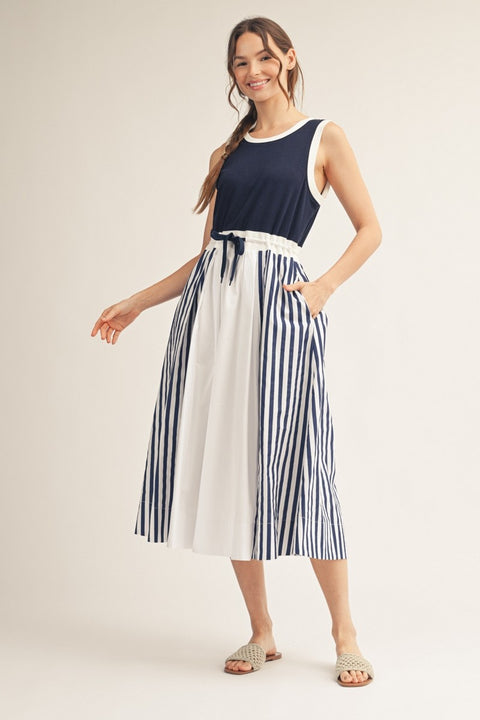 Navy Mix Media Dress