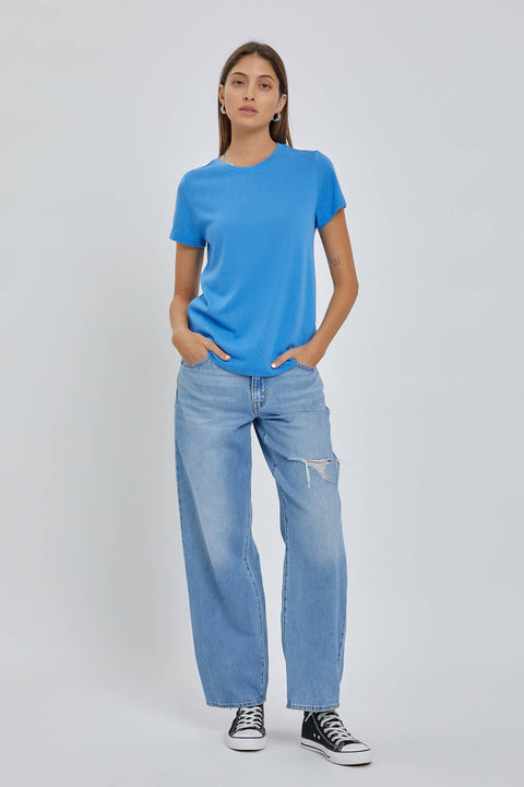 Basic Short Sleeve Slub Top Blue