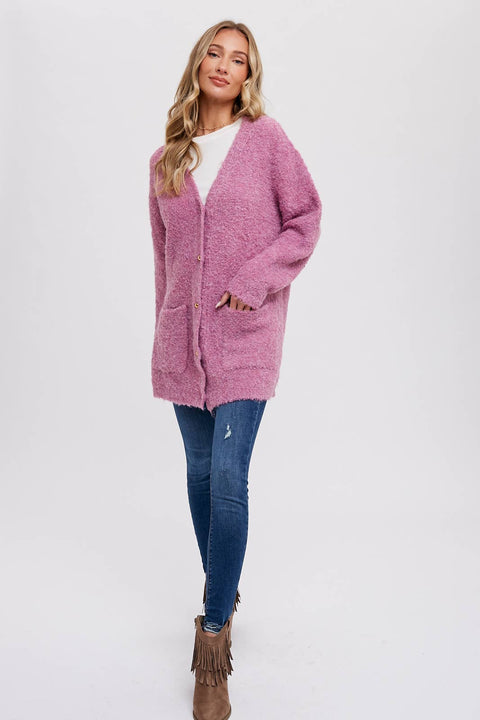 Bluivy-Silver Button Boucle Cardigan: Oatmeal-Pink Dot Styles