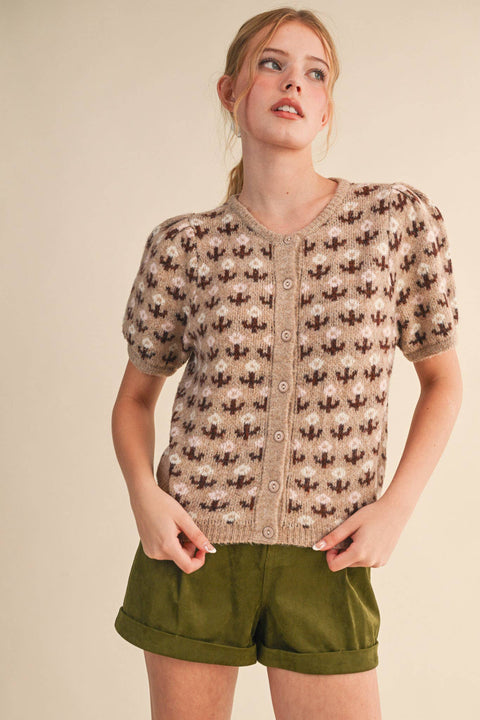 Floral Short Sleeve Sweater