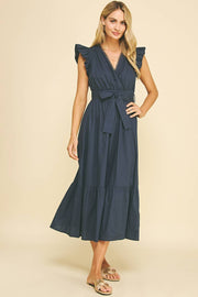 PINCH-Deep Navy Eyelet Detail Midi Dress-Pink Dot Styles