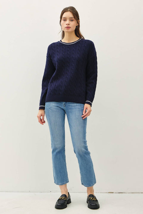 Navy Chunky Cable Knit Sweater