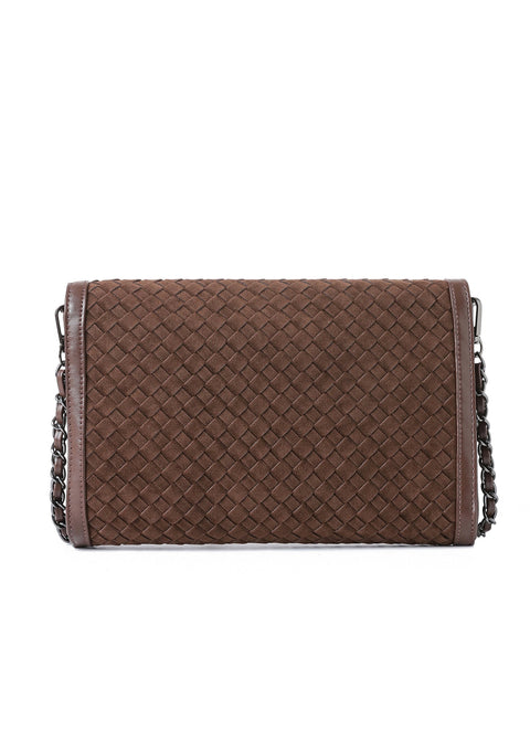 Beth Woven I Convertible Clutch Chocolate Suede