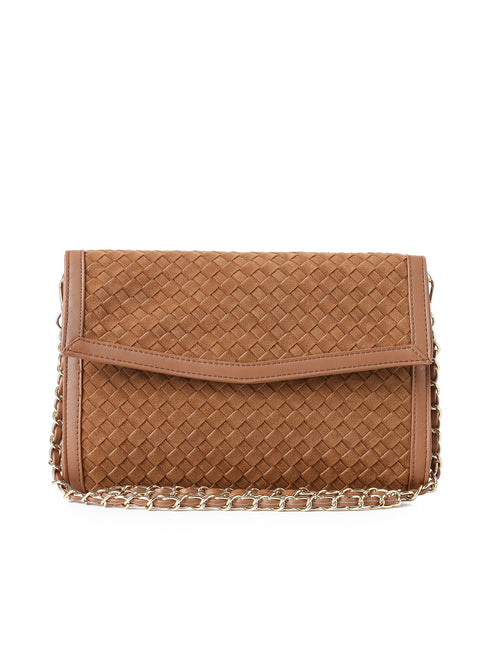 Beth Woven I Convertible Clutch Saddle Suede