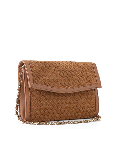 Beth Woven I Convertible Clutch Saddle Suede