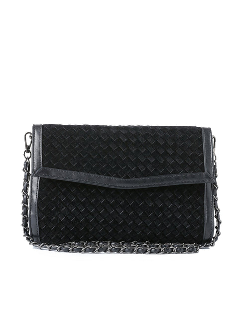 Beth Woven I Convertible Clutch Black Suede