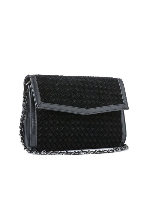 Beth Woven I Convertible Clutch Black Suede
