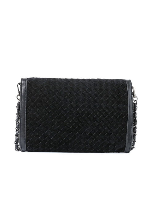 Beth Woven I Convertible Clutch Black Suede