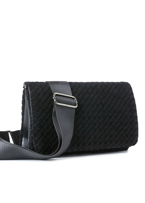 Lexi Black | Woven Suede Flap Crossbody / Convertible Clutch