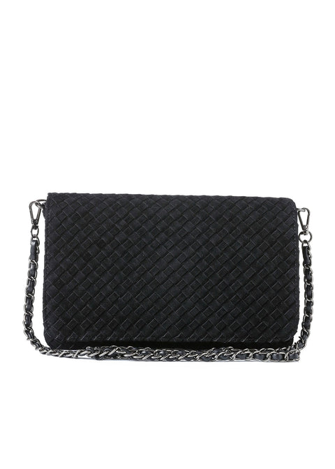 Lexi Black | Woven Suede Flap Crossbody / Convertible Clutch