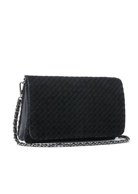 Lexi Black | Woven Suede Flap Crossbody / Convertible Clutch