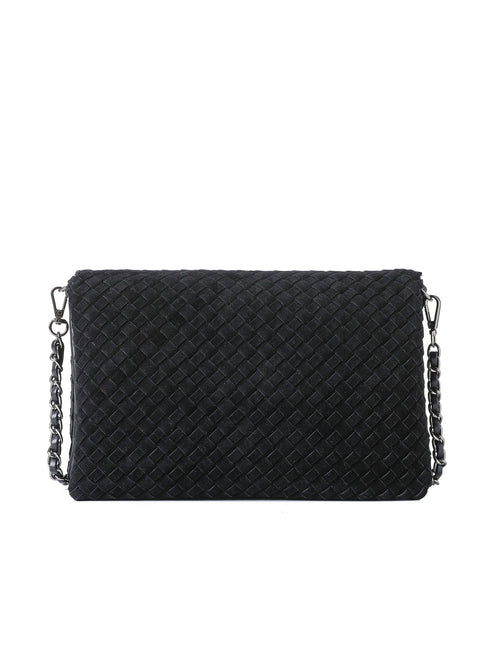 Lexi Black | Woven Suede Flap Crossbody / Convertible Clutch