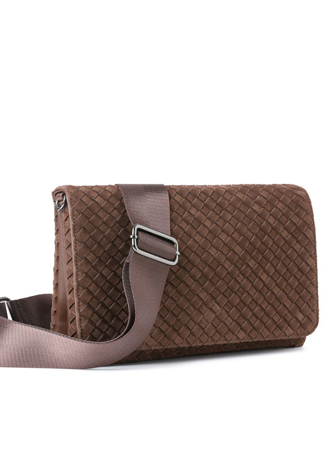 Lexi Chocolate | Woven Suede Flap Crossbody / Convertible Clutch