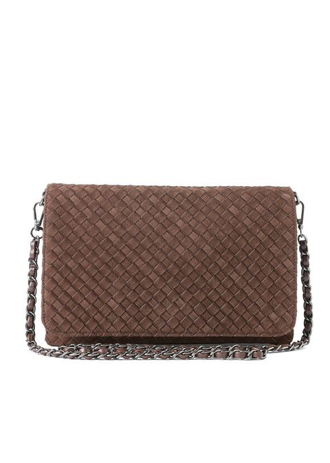 Lexi Chocolate | Woven Suede Flap Crossbody / Convertible Clutch