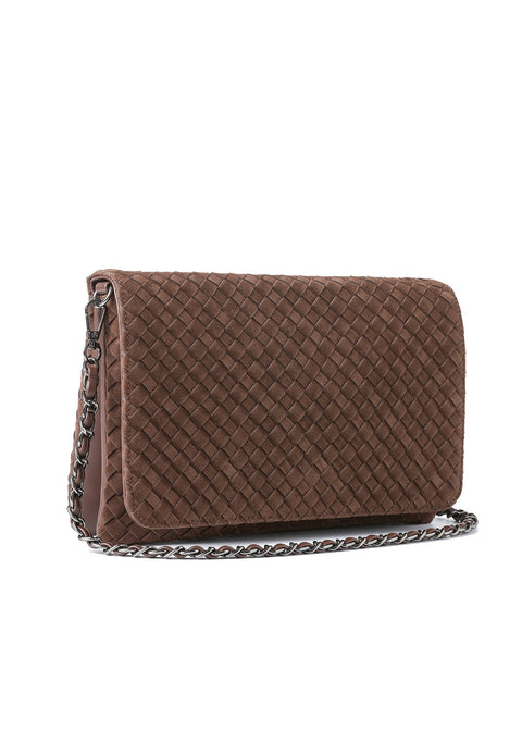 Lexi Chocolate | Woven Suede Flap Crossbody / Convertible Clutch