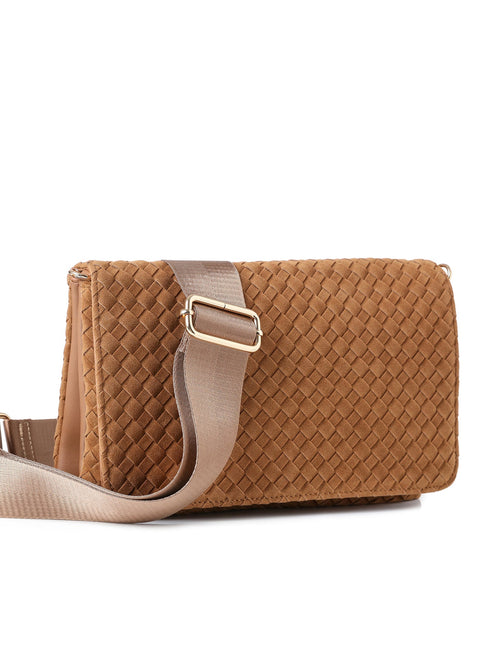 Lexi Saddle | Woven Suede Flap Crossbody / Convertible Clutch