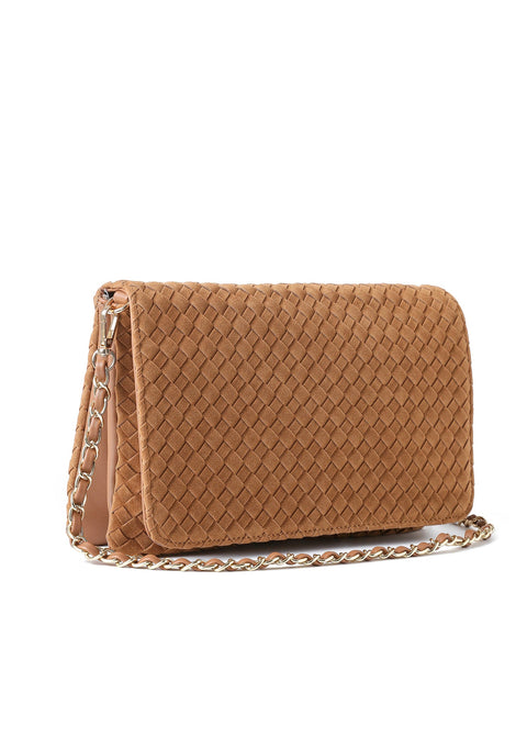 Lexi Saddle | Woven Suede Flap Crossbody / Convertible Clutch