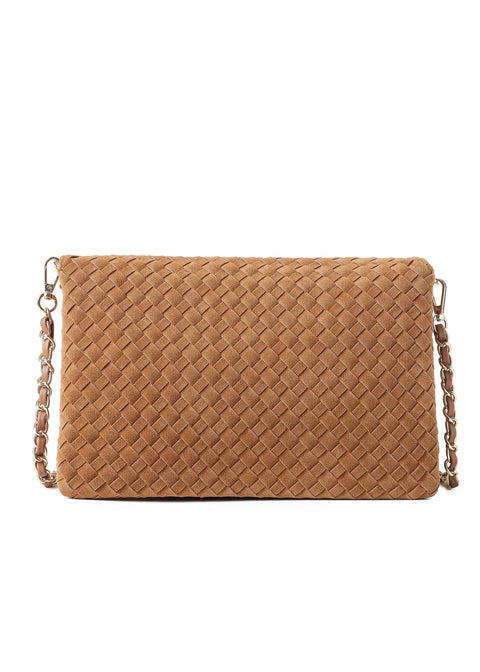 Lexi Saddle | Woven Suede Flap Crossbody / Convertible Clutch