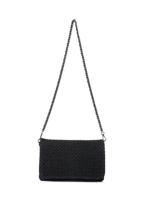 Lexi Black | Woven Suede Flap Crossbody / Convertible Clutch