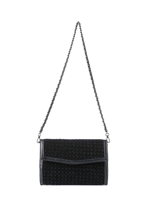 Beth Woven I Convertible Clutch Black Suede