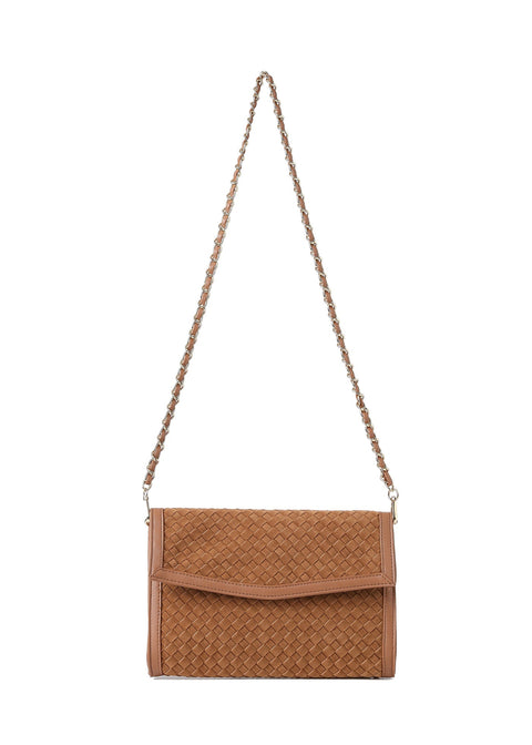 Beth Woven I Convertible Clutch Saddle Suede