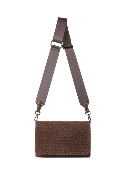 Lexi Chocolate | Woven Suede Flap Crossbody / Convertible Clutch